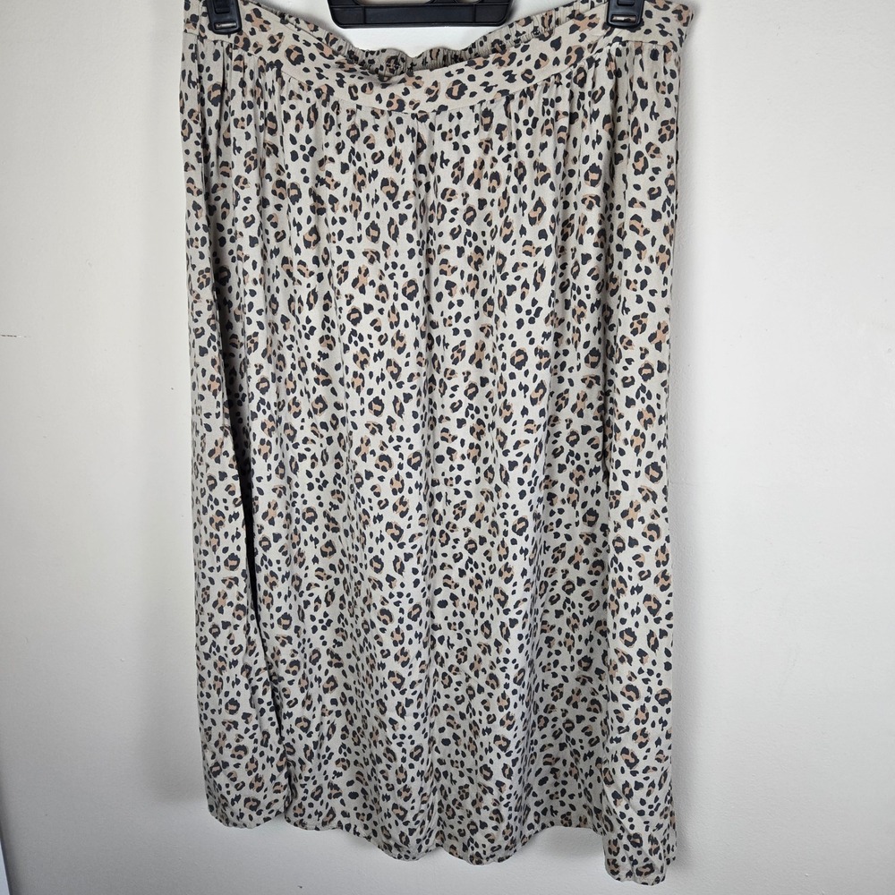 Nine West Skirt XL Animal Print Midi Elastic Waist Boho Resort Wear Work Wear